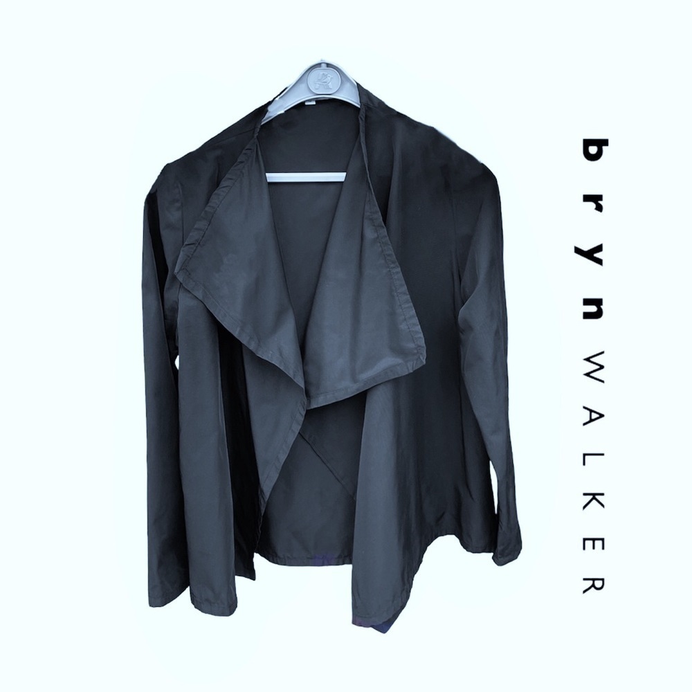 Bryn Walker Women Black Draped Open Front Jacket Cardigan outerwear asymetrical